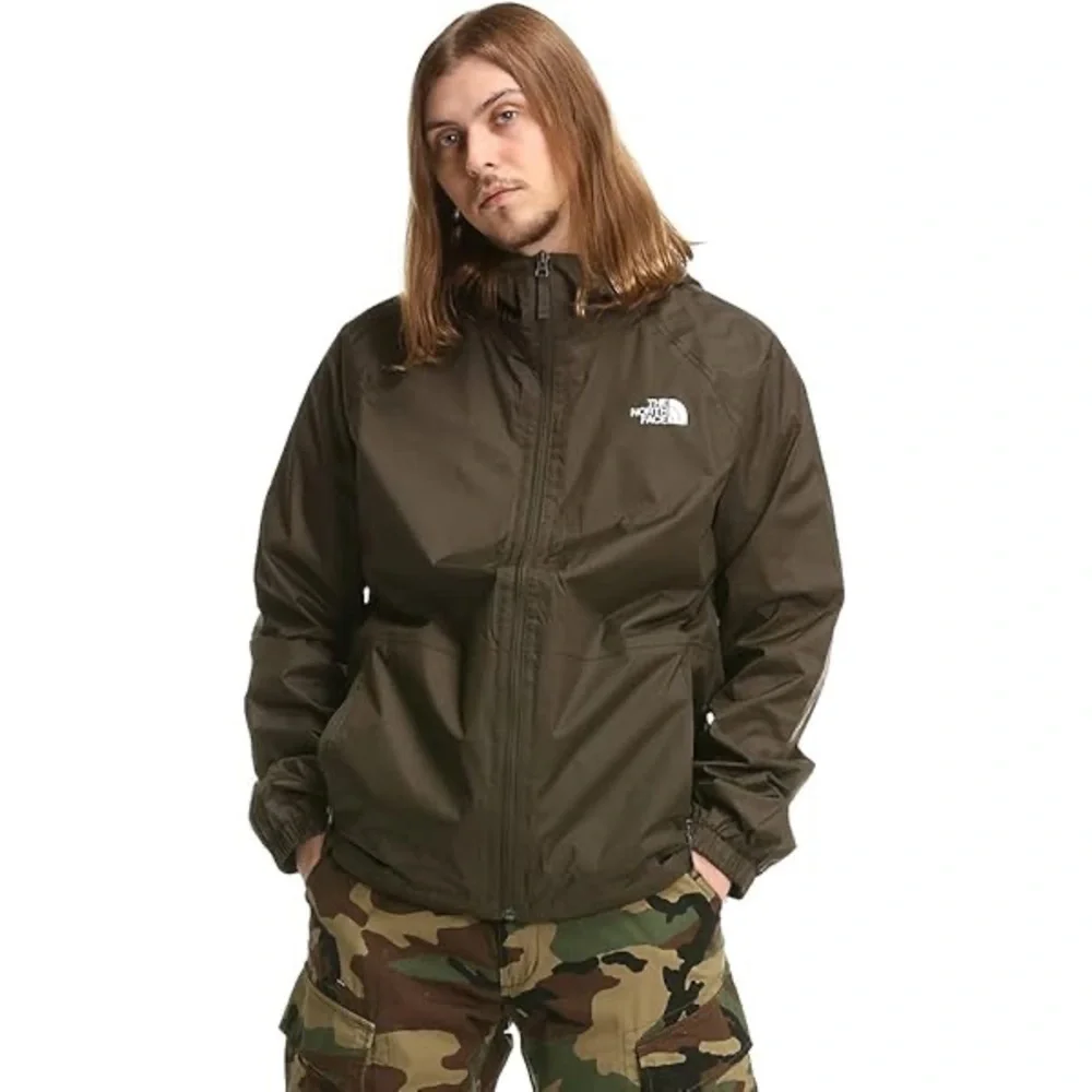 The North Face Men’s Medium Hooded Windbreaker Jacket Dark Green Lightweight Zip